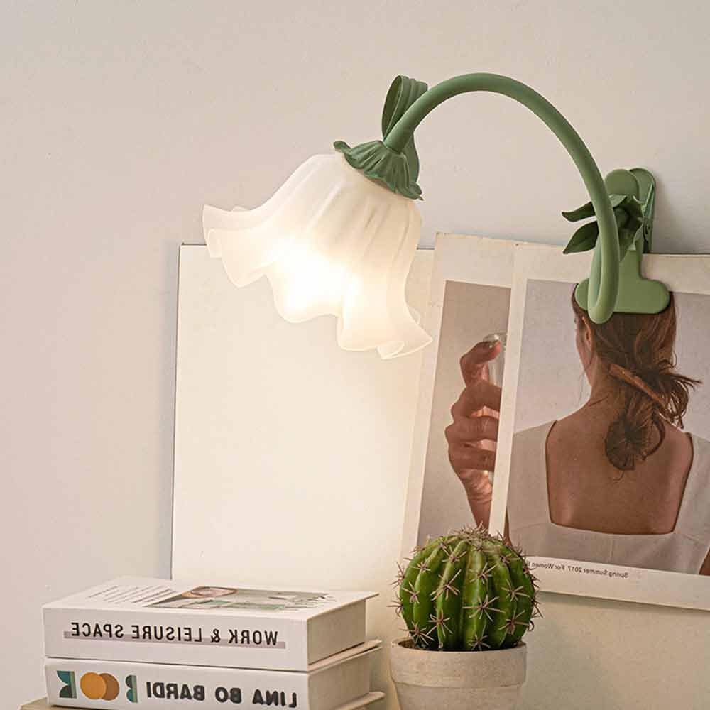 Jadssox Blumen-Tischlampe, Clip-on-Licht, moderne Schreibtisch-Leseleuchte, flexible Schwanenhals-Klemmlampe, florale Arbeitsbeleuchtung, E27, Clip-on-Lampen für Schreibtisch, Klavier, Kopfteil, Schla