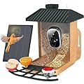 Osoeri Smart Bird Feeder with Camera, 1080P HD AI Identify & Capture Bird Videos, Auto Motion Detection, DIY Add-ons & Hummingbird Feeder, Wood Color-2 Bins