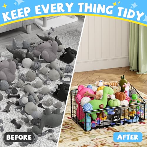 Indestructible Dog Toy basket, Medium Toy Box for Dogs,Pet Toy Bin Dog Metal Basket for Toys, Dog Toy Storage, Dog Storage Organizer,Dog Toy Box for Living Room Area (Black) - Image 6