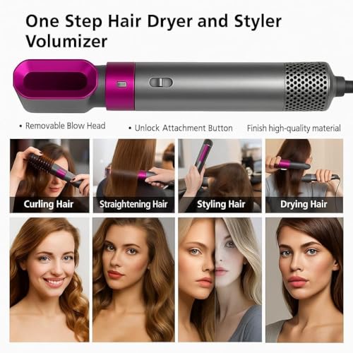Image of Drumstone ๐๐ ๐๐๐๐ซ๐ฌ ๐๐๐ซ๐ซ๐๐ง๐ญ๐ฒ 5-in-1 Hot Air Brush Hair Dryer Styler - Detachable Rotating Electric Hair Dryer Brush for All Hair Types, Ceramic Coating, Frizz Control, Volume, Curl, Straighten (๐๐๐๐)