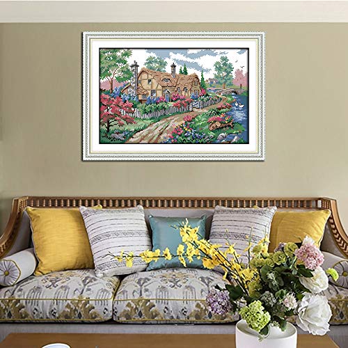 image for Joy Sunday Cross Stitch Kits, Country Cabin Pattern Cross-Stitch Stamp