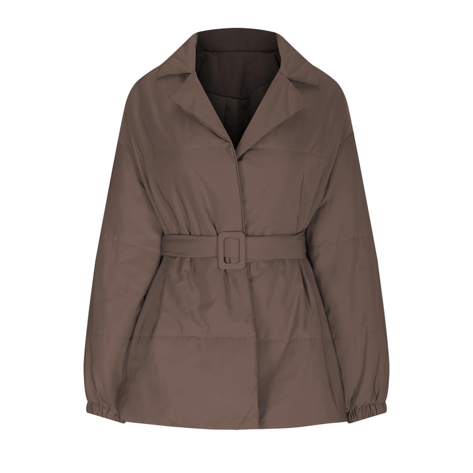 Chaqueta ligera de plumón para mujer, abrigos de invierno para mujer, parka con cinturón, chaqueta acolchada de color sólido, abrigos cálidos de invierno para mujer, abrigos acolchados de manga larga