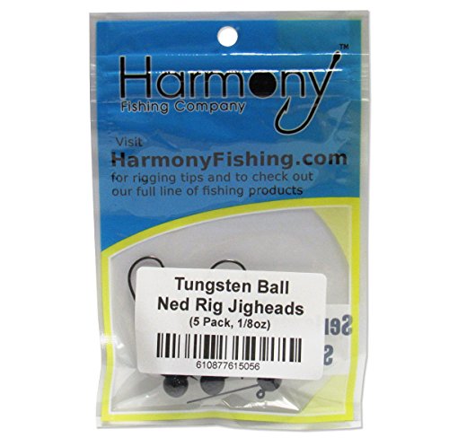 Harmony Fishing - Tungsten Finesse Weedless Ned Rig Jigheads (1/8Oz, Size 1 Hook, Black, 5 Pack) #TOP3