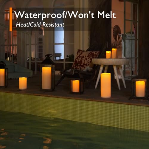 Image of Homemory 12 inch x 5 inch Large Waterproof Outdoor Flameless Candles with Remote Control and Timer, Battery Operated Flickering LED Pillar Candles for Outdoor Larterns, Porch, Long Lasting, Set of 2