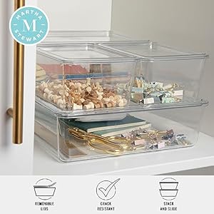 Marthastewartbrodyplasticstorageorganizerbinswithlidsforhomeofficekitchenorbathroom4pack2small1medium1largeclearwhite  Urban Country Home Decor Martha stewart brody plastic storage organizer bins with lids for home office kitchen or bathroom 4 pack 2 small1 medium 1 large clearwhite  urban country home decor