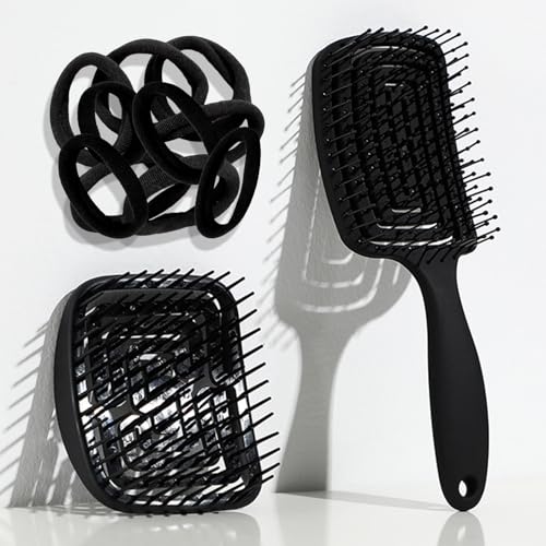 Cepillo Pelo Antitirones| Set 2 Cepillo Desenredante sin tirones + 10 Coletas Gratis| Todo Tipo de Cabello| Incluye Cepillo Antitirones Compacto para Viaje| Cepillo pelo antirotura| Peine antitirones