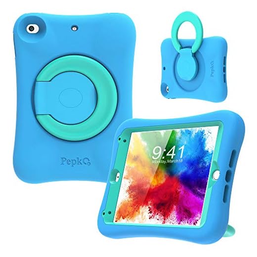 pepkoo Kids Case for iPad Mini 5 4 – Lightweight Flexible Shockproof, Folding Handle Stand, Full Body Rugged Boys Girls Cover for Apple iPad Mini 5th Generation 4th Gen 7.9 inch, Blue Mint