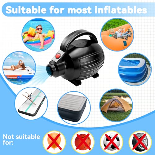 SportBob Pompe à Air Électrique Gonfleur Dégonfleur 600W, Pompe de Gonflage et de Dégonflage Portable AC220-240V avec 4 Buses, pour Tapis de Gymnastique, Matelas Pneumatiques, Piscine – Image 5