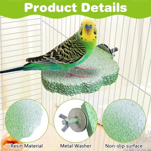 Image of PINVNBY 3PCS Bird Beak Grinding Stone Resin Bird Perch Stand Grinding Claw Birds Cage Perch Parrot Climbing Chewing Toys Parakeet Cage Accessories for Budgies Cockatiels Conures (Green)