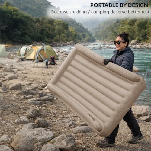 Image of SnoozeAway Inflatable Privacy Bed with Rechargeable Air Pump, Ultralight Portable Ergonomic Bed for Kids & Adults | Floating Pool, Beach, Camping, Trekking, Indoor & Outdoor Relaxation (Desert Beige)