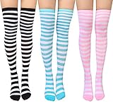 Chalier Womens Thigh High Socks Cotton Striped Over the Knee Socks Long Knee High Socks for Women