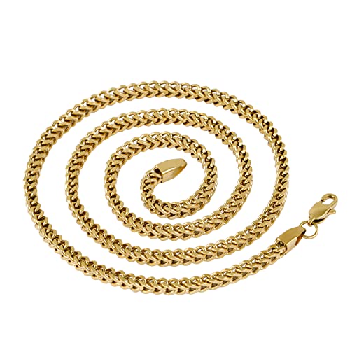 GOLD IDEA JEWELRY 18-30 Inches Franco Link Chain 14k gold plated Mens Stainless Steel Necklace (24, 4mm)