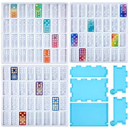 4 Packs Domino Molds and Dominoes Box Molds Domino Bracket Epoxy Mold Silicone Mold Dot Dominoes Silicone Mould for DIY Pendant Jewelry Crafts Making Tool