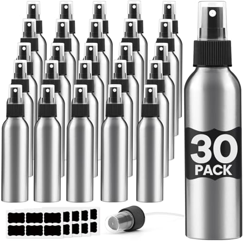 30 Pcs Aluminum Spray Bottles 4 Oz Fine Mist Spray Bottles Refillable Metal Atomizer Bottles Containers with Black Pump Bulk Reusable Empty Spray Bottle Small Travel Bottle for Home Travel Cosmetic