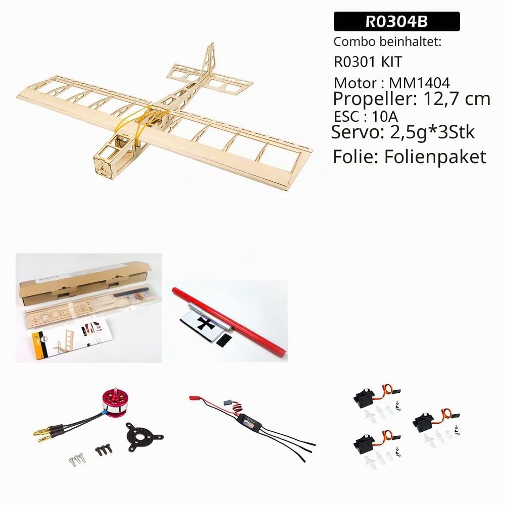 Balsaholz-Modellflugzeug – R03 STICK-06 RC Flugzeug 580 mm Spannweite, lasergeschnittenes, unmontiertes Modellflugzeug für Anfänger (nur Kit, nicht inklusive elektronischer Teile) (Kit + Motor + ESC +