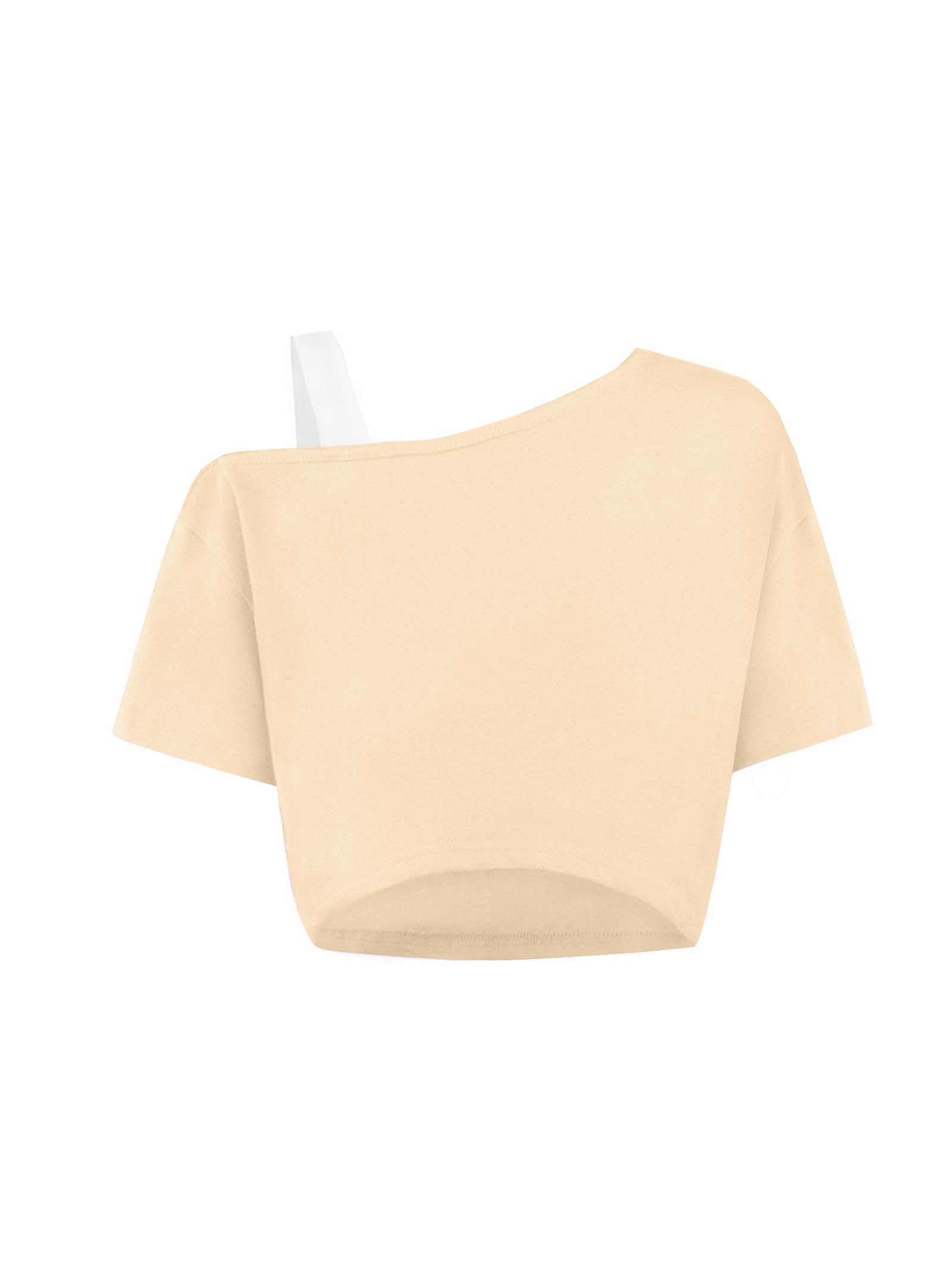 Girls Off The Shoulder Tops Asymmetrical Short Sleeve Crop Top Cute Summer Tee Shirts Apricot 9-10 Years