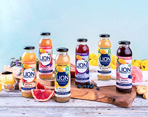 Lion Tea Organic Bottled Dandelion Tea | Immunity Booster - Prebiotic Tea Full of Antioxidants (Variety, 12 Pack)