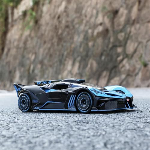 Image of 1:24 Bugatti Bolide Diecast Car Toy, Alloy Pull Back Model with Lights and Music, Realistic Toy Vehicle for Kids, Boys, Girls, Perfect Birthday (Blue)