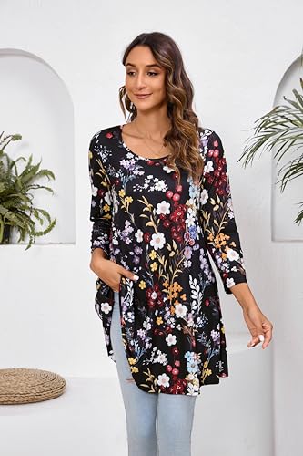 ENMAIN Women's Tunic Top 3/4 Sleeve Plus Size Tunic Tops to Wear with Leggings Ladies Casual Swing Dressy Blouses4