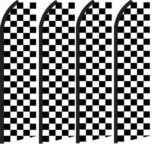 Black and White Checker Standard Size Swooper Feather Flag Sign Pk of 4 (11.5x 2.5 Feet)