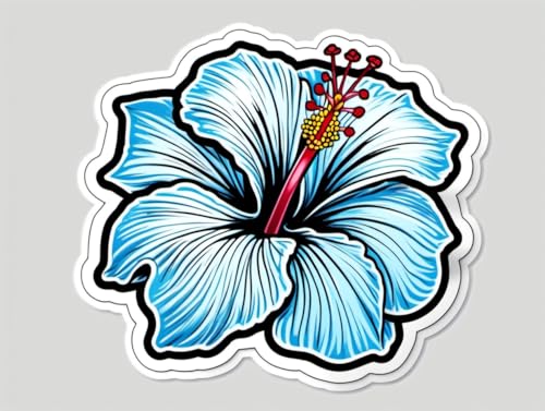 Image of Blue Hibiscus Flower Sticker Tropical Floral Vinyl Decal 5 Inch Waterproof Aesthetic Flower Sticker for Laptop Water Bottle Car Bumper Notebook Scrapbook Gift