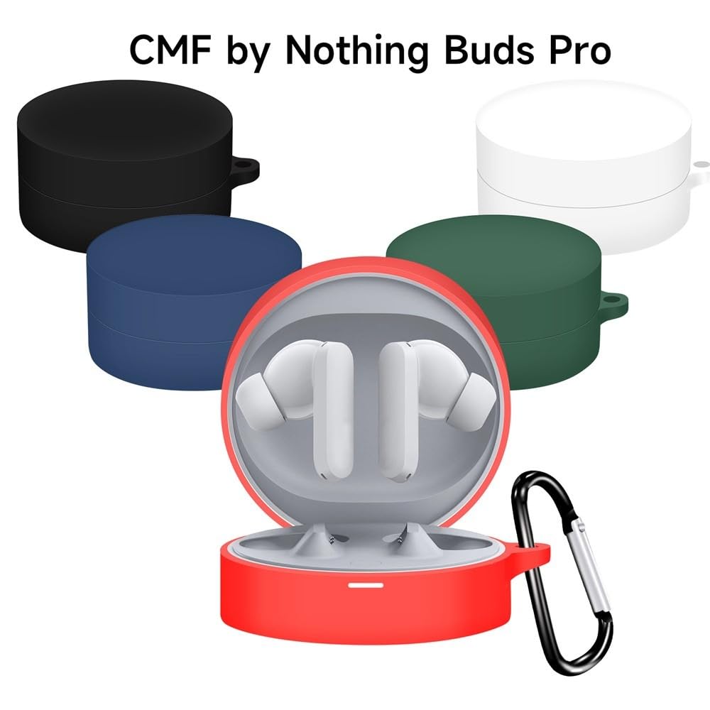 Dl3 Mobilak Compatible with NOTHING CMF Buds Pro Case Cover, Soft Silicone Shockproof Protective Case Wireless Earbuds with Carabiner, Front LED Visible (White)
