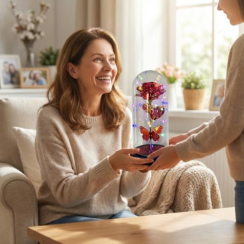Rosa eterna en cúpula de vidrio con luz LED miniatura 5