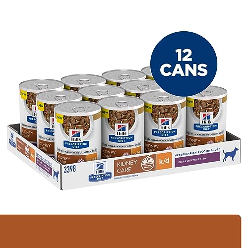 Hill\'s Prescription Diet k/d Kidney Care Beef & Vegetable Stew Wet Dog Food, Veterinary Diet, 12.5 oz. Cans, 12-Pack