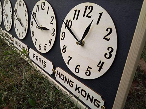 Monastar Multi Time Zone Wall Clock, City/State/Country Sign, Family Multiple Timezone World Time Clock, Office Clock, Family Timezones Clock, Wall Art Décor, Wooden Big Clock #TOP6