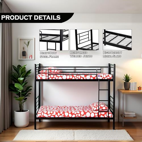 Image of Spacecrafts Convertible Bunker Cot 1+1 | Twin Metal Bunk Bed Frame with Ladder | Metal | Space-Saving Design | Sturdy Guardrails | Frame only | Mattress Not Included (Size: L:202, W:84, H:167 CM)