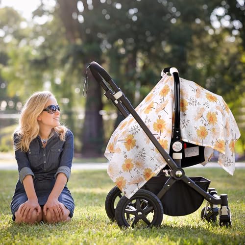 Image of Metplus Car Seat Cover Baby Girl, 100% Muslin Cotton Infant Carseat Covers, Lightweight Breathable Car Seat Canopy, Summer Stroller Sun Shade, Newborn Travel Essentials