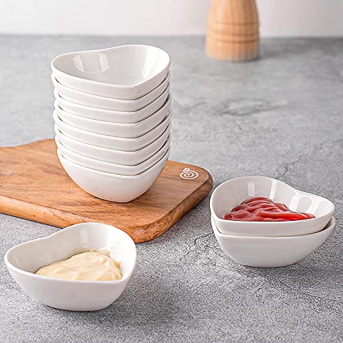 Delling 12 Pack Soy Sauce Dishes/Bowls, Heart Shaped Dip Bowls Set, Sauce Cups/Ceramic Dipping Bowls, Mini Serving Bowls For Side Dishes, Soy Sauce, Ketchup, Sushi, Bbq And Party Dinner- White, 1Oz #TOP3