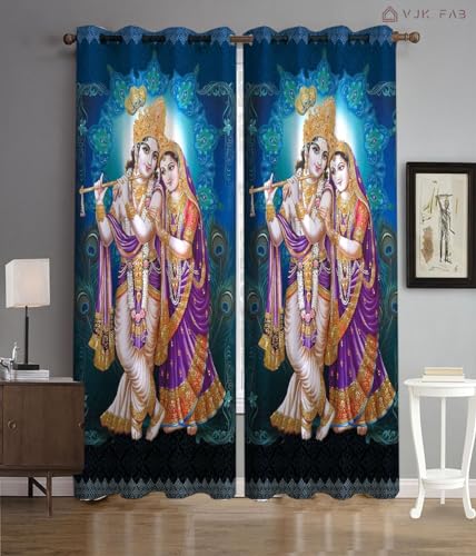 Image of Radha Krishna Parde for Mandir /Pooja Room /Temple Home, 4x5 feet Long Curtains Set of 2 Pc, Blue