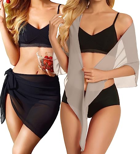 Image of CHICGAL 2 Pieces Women Beach Sarong Bathing Suit Wrap Skirt Sheer Bikini Swimsuit Cover Ups for Swimwear
