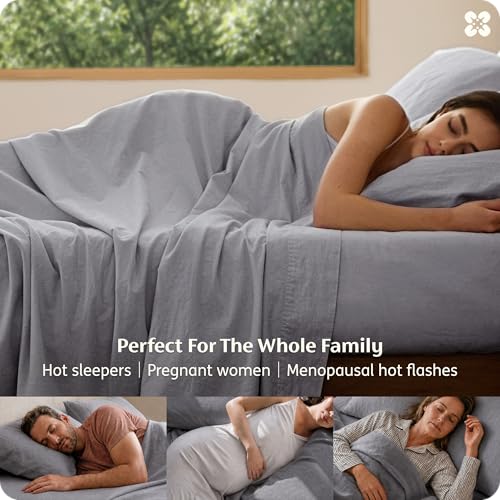 Image of Bedsure PureWoven Linen Sheets King Size, Cotton Linen Blend Sheets, 4PCS