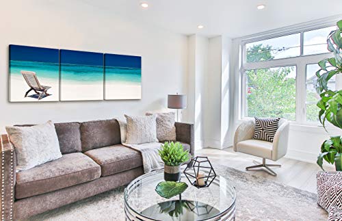 Relaxing Ocean Beach Canvas Wall Art Decor - 24X24 3 Piece Set (Total 24X72 Inch) - Large Decorative & Modern Multi Panel Split Prints For Dining & Living Room, Kitchen, Bedroom & Office #TOP7