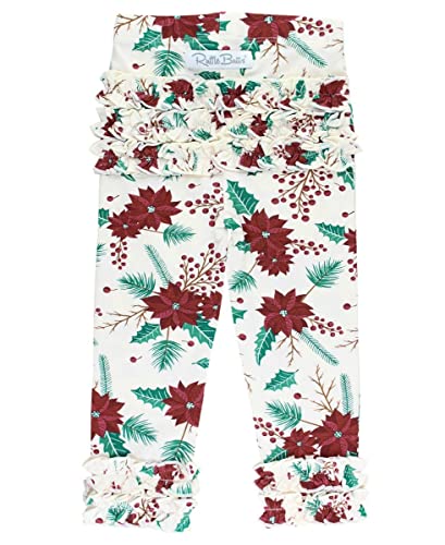 Image of RuffleButts Toddler Girl Merry & Bright Ruffle Leggings - Ankle Leggings | 75% Cotton 23% Spandex 2% Elastane, Breathable Lightweight, Elastic Waistband, Signature Rear Detail To 4T, Machine Washable