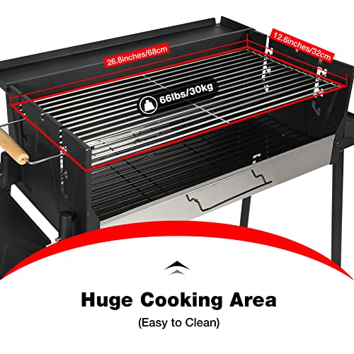 Grande barbecue a carbone con affumicatore offset, portatile e regolabile, con tavolini pieghevoli e tavolo in materiale