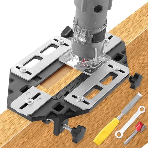 Aluminum Alloy Door Hinge Mortiser Jig Woodworking Hole Opener Slotting Locator Hinge Hole Guide Jig for Router Positioning Drilling Slotter Lock Guide Plate for Door Installation and Hinge Mounting