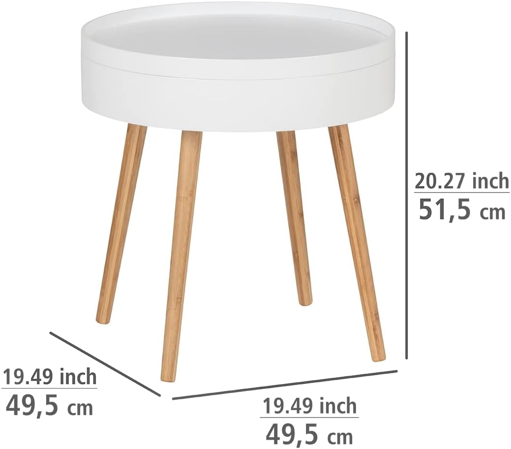 WENKO Finja Side Table, Coffee Table, Bedside Table with Tray & Storage Compartment, Bamboo, Natural, 49.5 x 51.5 x 49.5 cm
