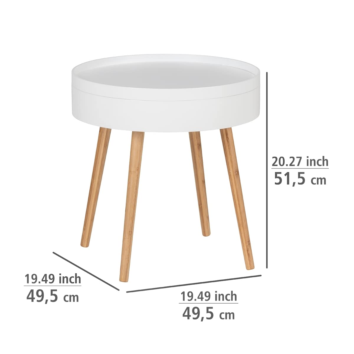 Tavolino Rotondo Relaxdays Con Cassetto - Design Scandinavo, Legno Bianco, H52xØ40cm, Per Salotto/Camera - Foto 8