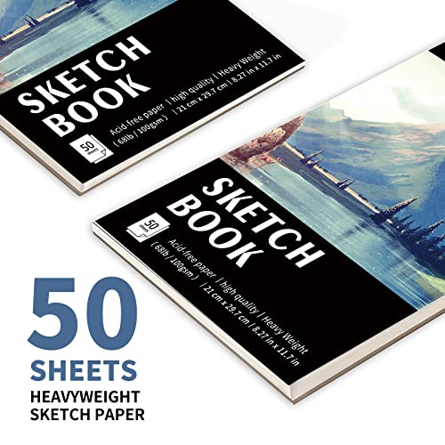 KINSPORY Sketchbook A4, Sketch Pad, 21 x 29.7cm, 100 Pages (50 Sheets) 100gsm Acid-Free Art Drawing Pad - Image 3