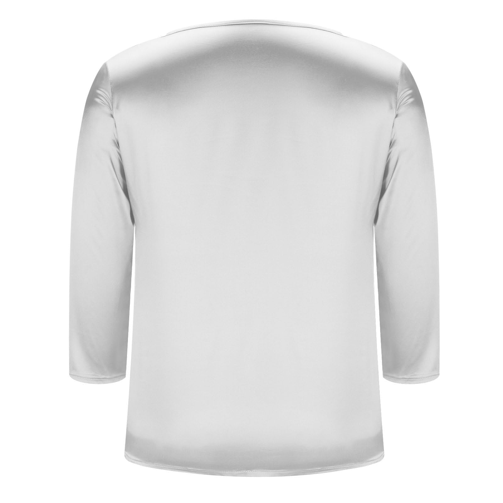 Generico Camiseta blanca básica para mujer con mangas de tres cuartos - Elegante Top de mujer de raso blanco T Shirt manga 3/4 de seda Top Cuello redondo Mangas Color sólido V Blusa Oversize Ligero