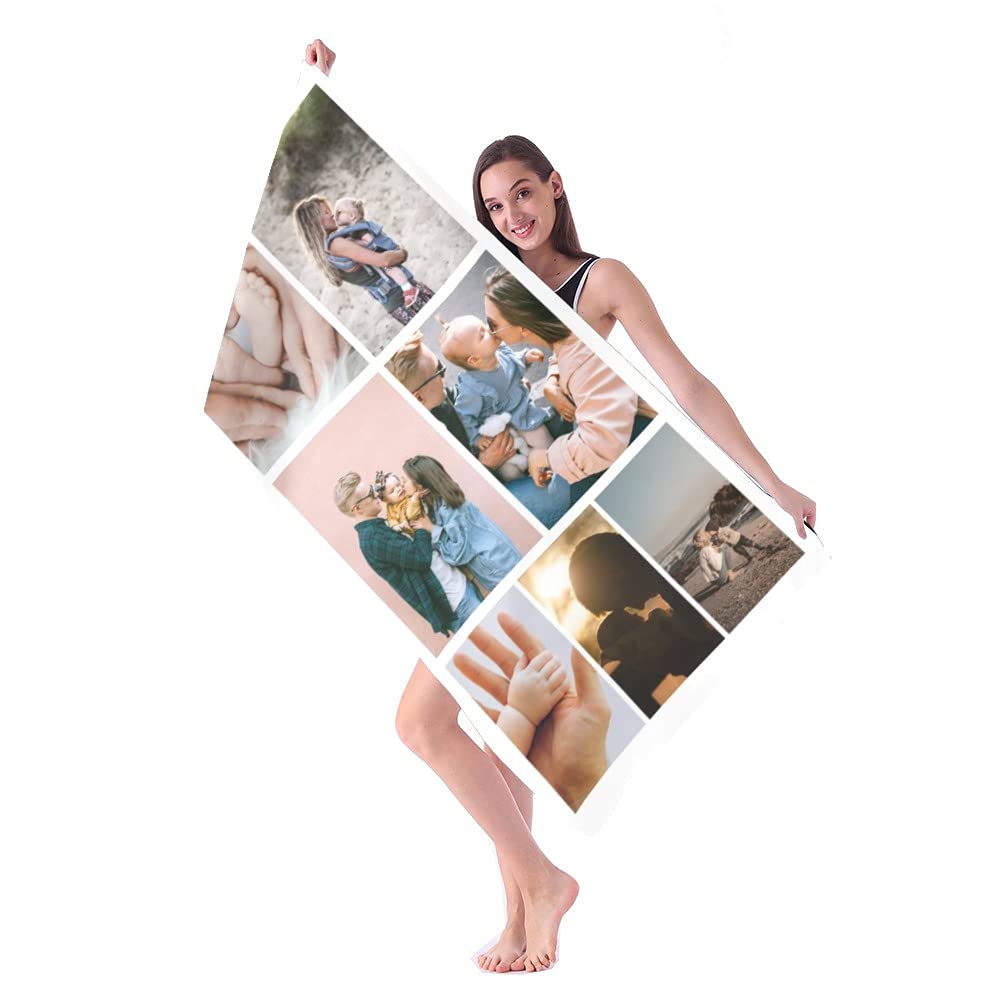 E-shine Custom Beach Towels with Photo, 1-9 Photo Collage Bath Towel, Personalized Beach Towels with Photo,Personalized Gift for Family or Friends (7)