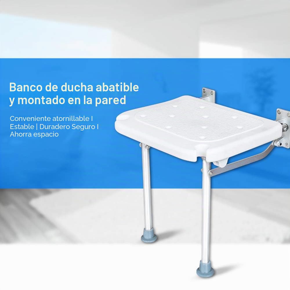 Silla de Ducha Plegable, Weytoll Asiento de Ducha Plegable con Patas, Asiento de Ducha Montado en la Pared Taburete de Baño Carga Máxima de 200 kg