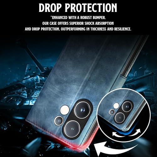 Image of WOW IMAGINE Shock Proof Flip Cover Back Case for Vivo V60 5G | V60e 5G | Vivo T4 Pro 5G (Magnetic Button Flip Case | Wallet Pockets & Stand | Leather Finish | Aquamarine)