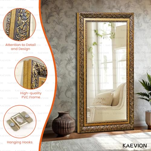 Image of Wooden Frame 3.5 ft Rectangular Wall Mounting Mirror Antic Look Black Golden | Home Decorative Vintage Mirror for Wall