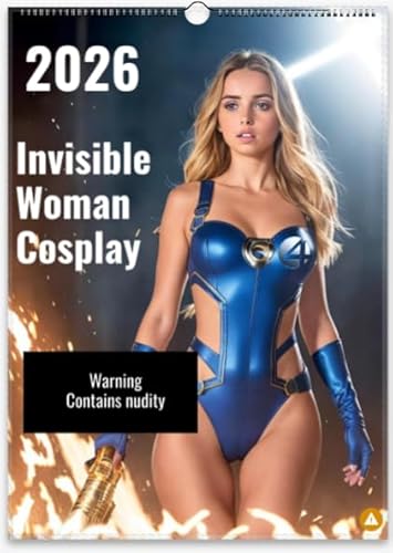 Calendario da parete 2026, donna invisibile cosplay nuda, 12 mesi
