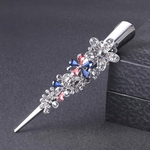 くちばしクリップ ヘアクリップ ダッカールクリップ 前髪 クリップピン ヘアアクセサリー おしゃれ キラキラ ヘアピン お花 ピン 髪飾り 頭飾りアクセサリー 2本入 (ホーンクリップ - フラワースタイル - ミックスカラー)