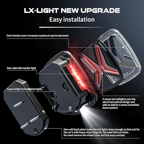 Image of LX-LIGHT DOT Smoke X Shape LED Tail Lights Brake Light Turn Signal LED Rear Lights License Plate Lights with EMC Compatible with Jeep Wrangler CJ YJ TJ, (LXTJBTL001)